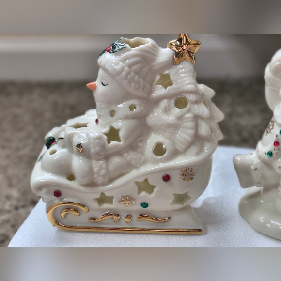 Holiday Home Accents Set of Two Snow Kids Tealight Candle Ceramic - Picture 8 of 16